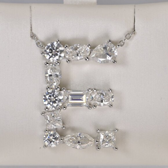 Gra Certified Moissaite "E" Diamond all Moissanite Initial Pendant 925 Sterling - Picture 1 of 5